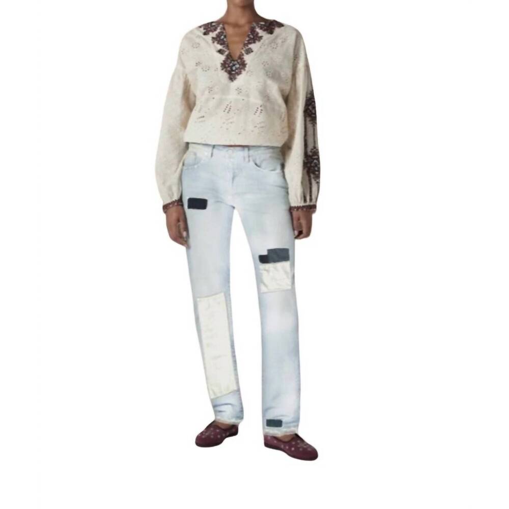 NEW FORTELA five pockets patchwork denim pants in light blue